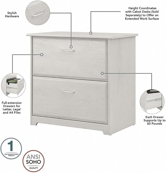 Pemberly Row 2 Drawer Lateral File Cabinet in Linen White Oak - Engineered Wood