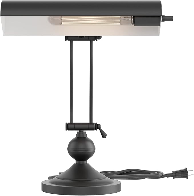 Home Intuition Classic Antique Retro Adjustable Leaning Piano Lamp Banker Desk Light with LED Bulb Included (Matte Black)