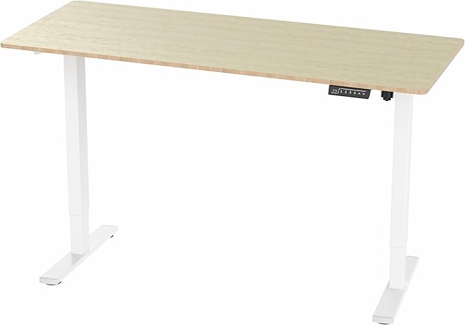 VIVO Electric 60 x 24 in Real Bamboo Standing Desk, Memory Height Adjustment, 1B Series, One-Piece Top, White Frame, DESK-KIT-1W6O