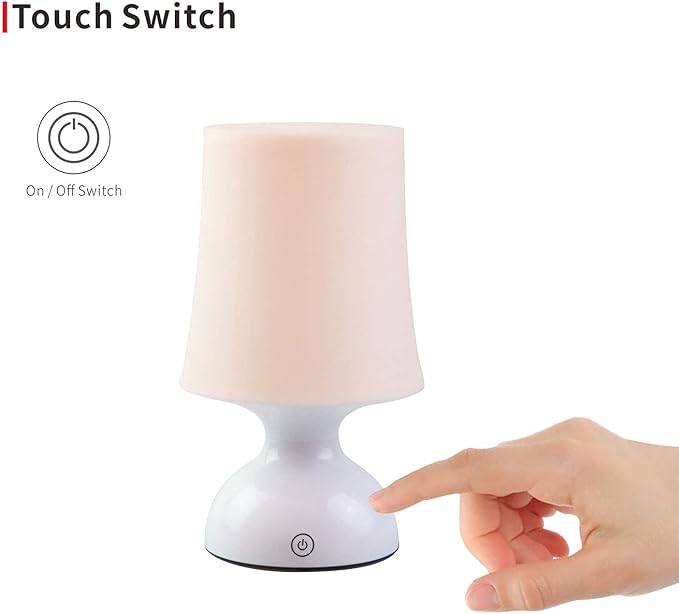 LED Night Light, Scandinavian Design, Battery Powered, 100% Safe, Pink Table Decor, Small Pink & White Lamp