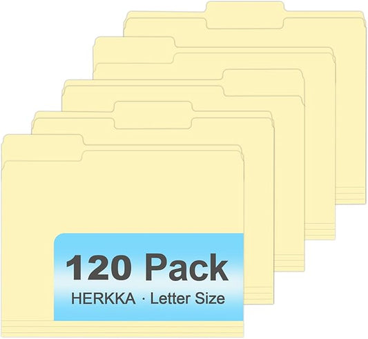 Manila Folders, HERKKA 120 Pack 1/3 Cut Tab File Folders, Manila Folders 8.5 x 11 Designed for Office and Classroom Use, Letter Size