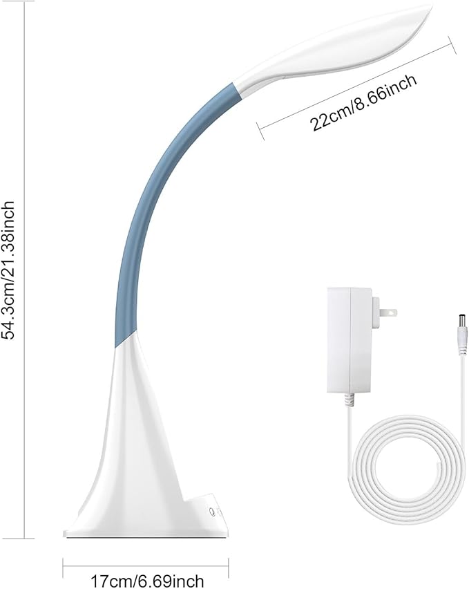 LED Desk Lamp with Wireless Charger, Modern Eye-Caring Dimmable Light for Home Office & College Dorm with 3 Color Modes, 5 Brightness, Touch Control, Adjustable Gooseneck, RGB & Night Light, White