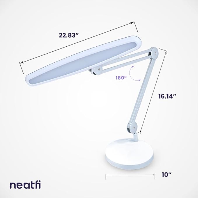 Neatfi XL 2,200 Lumens LED Task Lamp, 24W, 117 Pcs SMD LED, 23 Inches Ultra Wide Lamp, 4 Level Brightness Dimmable, Eye-Caring Light, Glare Free (Non-CCT with Base, White)