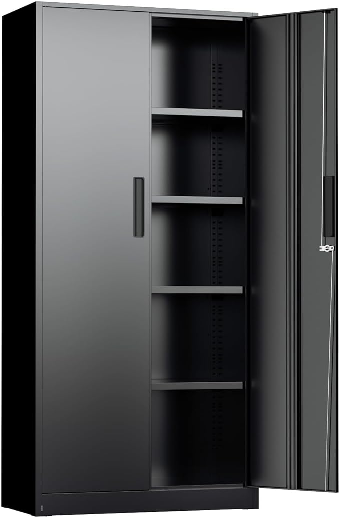 INTERGREAT Metal Storage Cabinet, 71" H Lockable File Cabinet with Locking Doors, Storage Locker with Adjustable Shelves for Office, Home, Garage, Gym, School (Black)