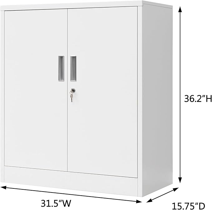 Metal Storage Cabinet with Locking Doors and Adjustable Shelves, 36.2" H Steel Storage Cabinet for Garage, Home, Office, Utility Room-White
