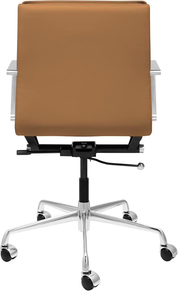 Laura Davidson Furniture Lexi II Padded Office Chair - Mid Back Desk Chair with Arm Rest, Swivel & Cushion Availability, Made of Faux Leather, Tan, Computer Chair