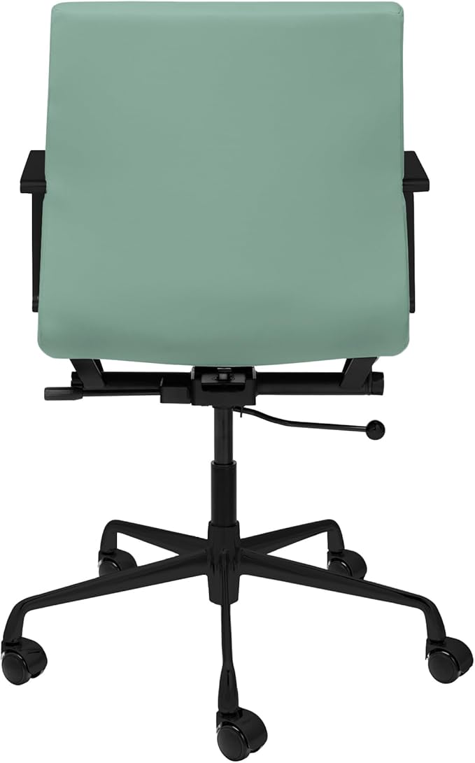 Laura Davidson Furniture SOHO II Ribbed Office Chair - Mid Back Desk Chair, Ergonomically Designed with Arm Rest & Swivel, Made of Faux Leather, Sage Green with Black Frame, Computer Chair