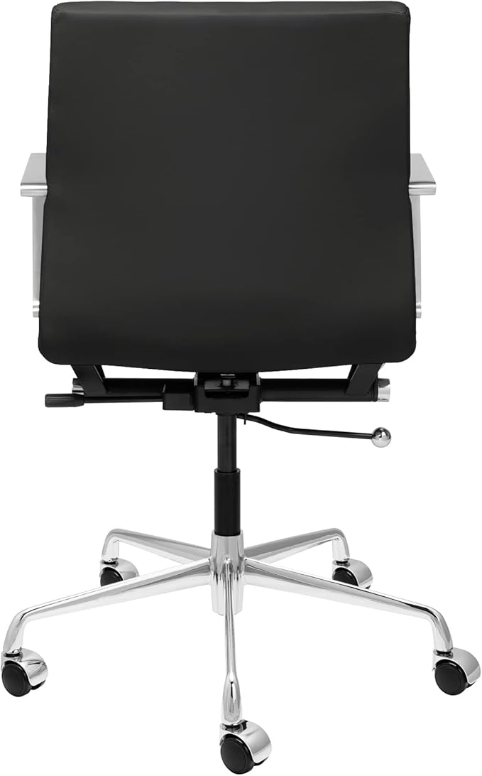 Laura Davidson Furniture SOHO II Ribbed Office Chair - Mid Back Desk Chair, Ergonomically Designed with Arm Rest & Swivel, Made of Faux Leather, Black, Computer Chair