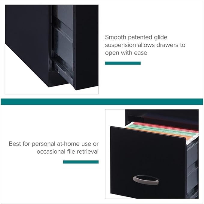 BOWERY HILL 3 Drawers 35.5" Vertical Black Metal Filing Cabinet Lockable Pre-Assembled Stationary Letter Size for Home, Office