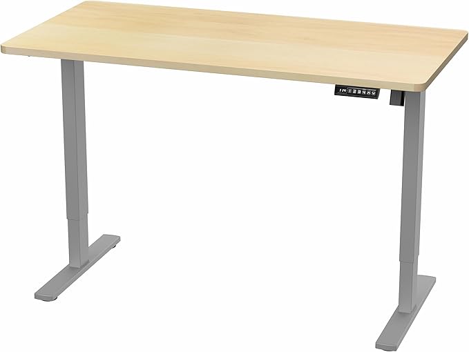 VIVO Electric 55 x 28 in Standing Desk, Memory Height Adjustment, 1B Series, One-Piece Light Wood Top, Gray Frame, DESK-KIT-1G55C