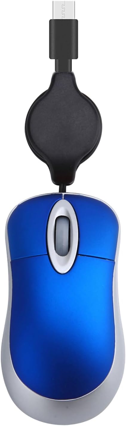 USB C Wired Mini Mouse,Small Mice with Retractable Cable for Travel,Kids,Gifts-Blue