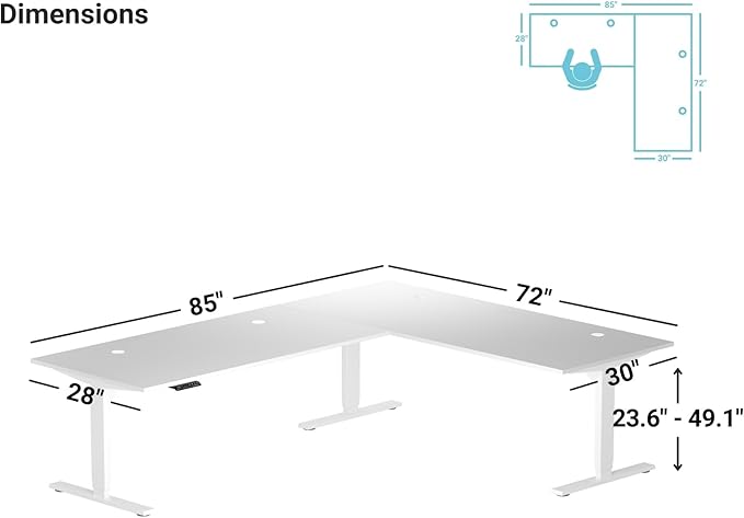 Progressive Desk Stand Up Height Adjustable Standing Desk - L Shaped 85" x 72" Corner Computer Rising Workstation Electric Table - Bright Beech, Black Frame