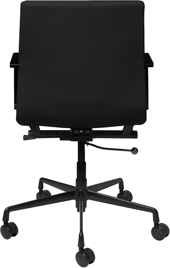 Laura Davidson Furniture SOHO II Ribbed Office Chair - Mid Back Desk Chair, Ergonomically Designed with Arm Rest & Swivel, Made of Faux Leather, All Black Limited Edition, Computer Chair