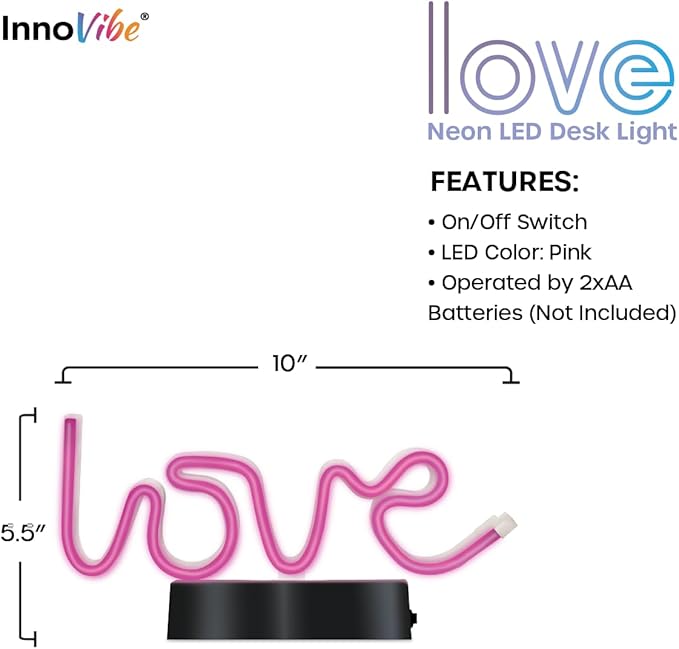 Neon Love Desktop LED Light, 2AA Battery Powered, Gift for Kids & Adults, Festive Room Decor, Romantic Desk Lamp, Cute Light for Valentine’s Day