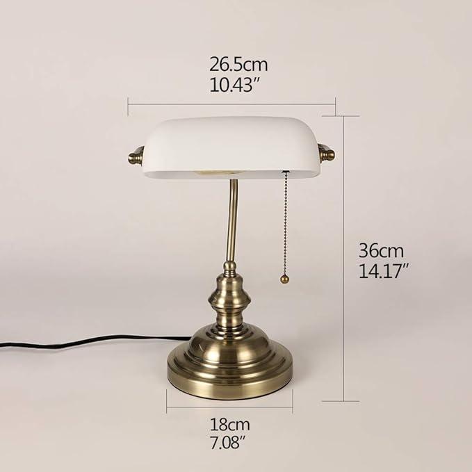 Newrays White Matted Glass Bankers Desk Lamp with Pull Chain Switch Plug in Fixture