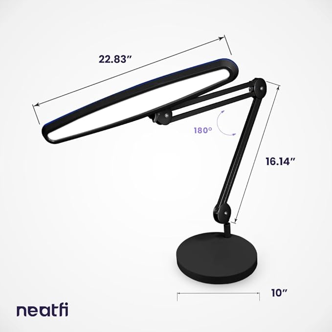 Neatfi XL 2,200 Lumens LED Task Lamp, 24W, 117 Pcs SMD LED, 23 Inches Ultra Wide Lamp, 4 Level Brightness Dimmable, Eye-Caring Light, Glare Free (Non-CCT with Base, Black)