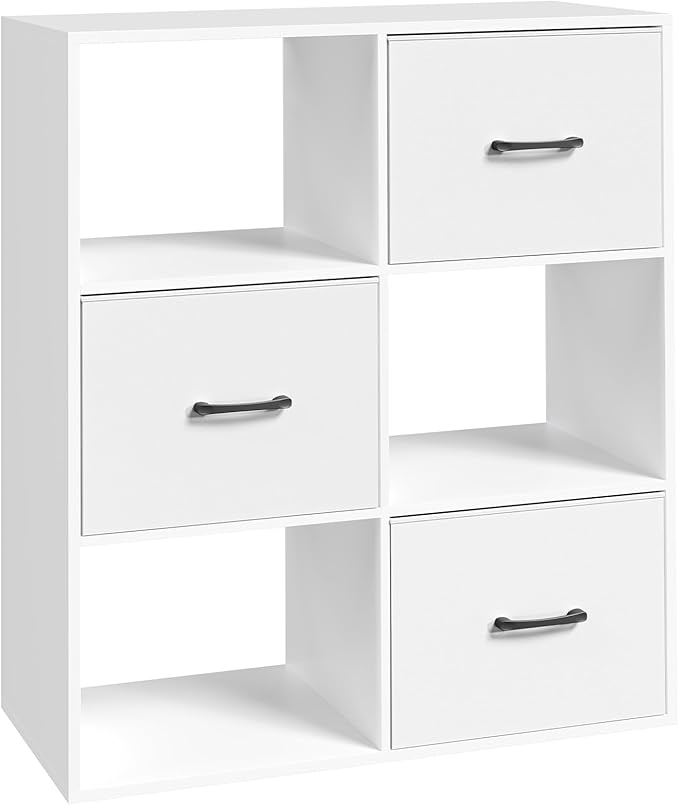 White Filing Cabinet, 3-Drawer Vertical File Cabinet, 3 Tier Bookshelf, Modern Lateral Office Cabinet, Office Storage with Adjustable Hanging Rods for A4/Letter Files, White FCWT9001