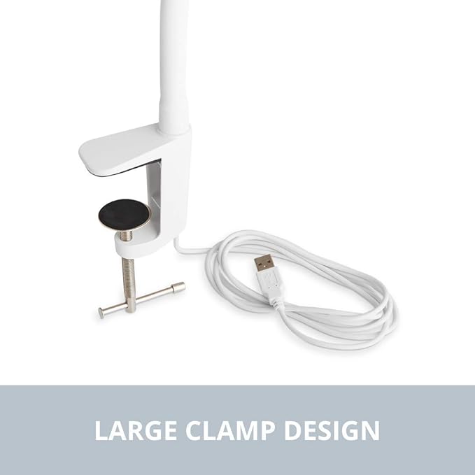 Reliable UberLight Flex 3100TL Task Light – LED Portable Desk Light with Clamp, USB Connection, 26.5” Flexible Gooseneck, 270° Rotational Head, 9 Light Settings, and up to 60,000 Hours of Use (White)