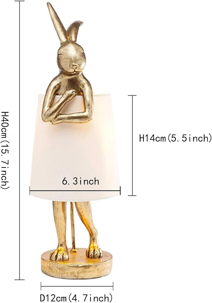 LED Bunny Table Lamp, Resin Animal Rabbit Desk Light with Linen Shade, 15.7 Inch Decorative Lamp for Bedroom, Office & Kids Room (15.7" White Shade)