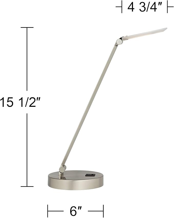 Possini Euro Design Kobie 21 3/4" High Single Modern Metal Desk Lamp Adjustable Height LED USB Port Silver Nickel Finish Family Office Living Room Charging Bedroom Bedside Nightstand House