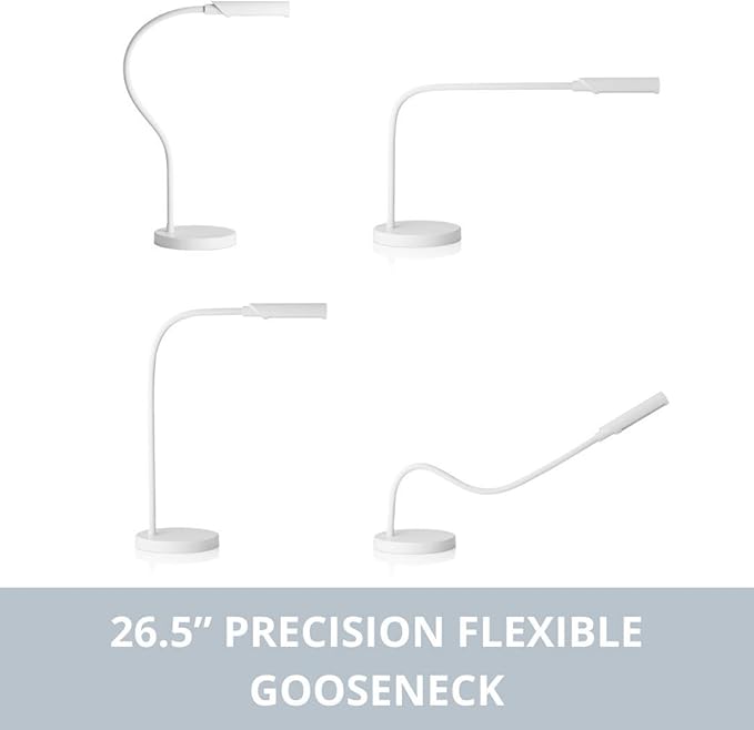 Reliable UberLight Flex 4100TL Task Light – LED Portable Desk Light with Base, USB Connection, 26.5” Flexible Gooseneck, 270° Rotational Head, 9 Light Settings, and up to 60,000 Hours of Use (White)
