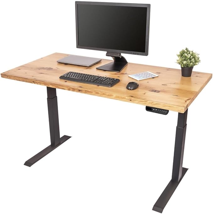 Stand Up Desk Store Reclaimed Wood Electric Adjustable Height Standing Desk with Programmable Memory (Charcoal Frame/Natural Fir Top, 60" Wide)