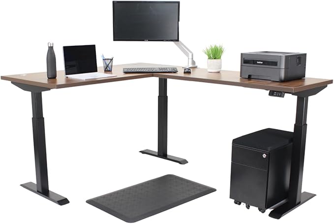 Lift It, Electric Sit Stand Height Adjustable 72"x24" I 48"x24" L-Shape Office Desk Office or Home, Dual Motor, 4 Memory Digital Control with USB Charging, Walnut Block Top, Black Frame