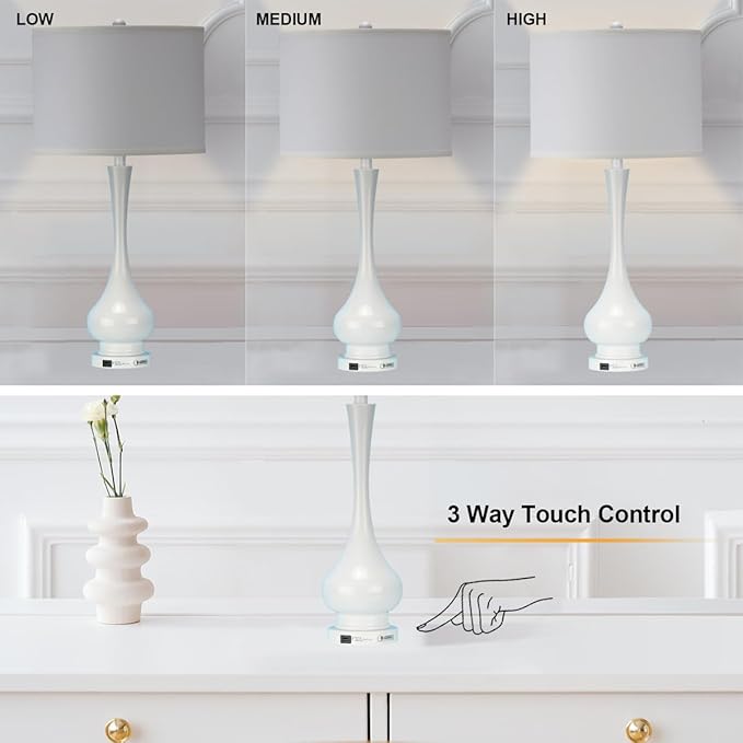 Table Lamps for Living Room Set of 2,30" Tall Bedside Farmhouse Lamps,Bedroom Nightstand Lamps with USB Port, 3-Way Dimmable Modern Large Table Lamps with White Shade (Bulbs Included)