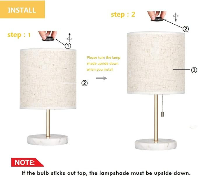 HAITRAL Bedside Table Lamp - Small Nightstand Lamp with Marble Base, Lamp for Bedroom, Office, Girls Room - Gold