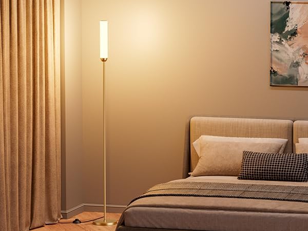 LED Floor Lamp with Remote Control, 65" Standing lamp with Stepless Adjustable 3000K-6500K Colors & 5%-100% Brightness, Foot Switch(Gold)