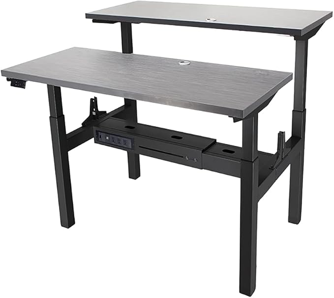 Lift It, 48"x24" Electric Double-Sided, Adjustable Height Standing Office Desk for Office or Home, Dual Motor, 4 Memory Digital Control with USB Charging, Charcoal Pattern Top, Black Frame