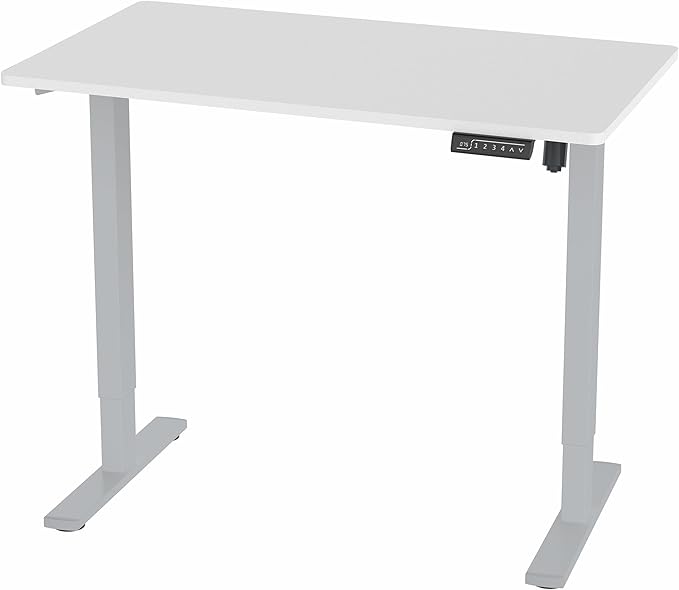 VIVO Electric 43 x 24 in Standing Desk, Memory Height Adjustment, 1B Series, One-Piece White Top, Gray Frame, DESK-KIT-1G4W