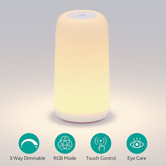 Touch Table Lamp, RGB Mode 3 Way Dimmable LED Lamp for Bedroom, Multi-Color Smart Nightstand Bedside Lamp Nursery Night Light for Living Room Home Gifts