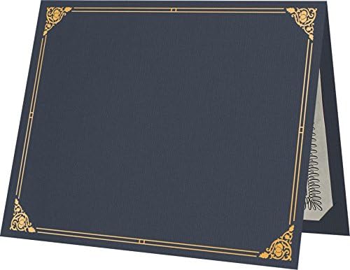 LUXPaper 9.5" x 12" Certificate Holders | Nautical Blue Linen | Embossed Gold Foil Floral Border | 100lb. Cover | 250 Qty
