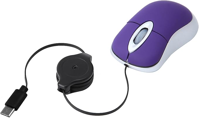 USB C Wired Mini Mouse,Small Mice with Retractable Cable for Travel,Kids,Gifts-Purple
