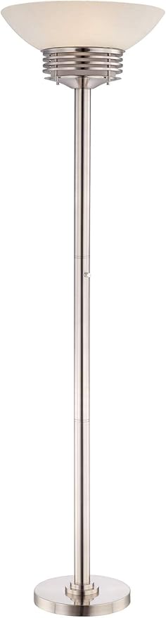 Possini Euro Design Light Blaster Art Deco Torchiere Floor Lamp LED 72.5" Tall Brushed Nickel Silver Frosted White Glass Bowl Standing Pole Light for Living Room Reading House Bedroom Home