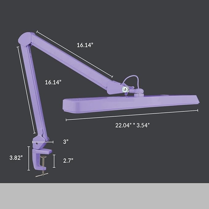 Neatfi XL 2,500 Lumens LED Task Lamp, 22 Inches Wide, 30W, 162 Pcs SMD LED, Eye-Caring, Desk Light with Clamp for Home, Office, and Study Room (Non-CCT, Lavender)