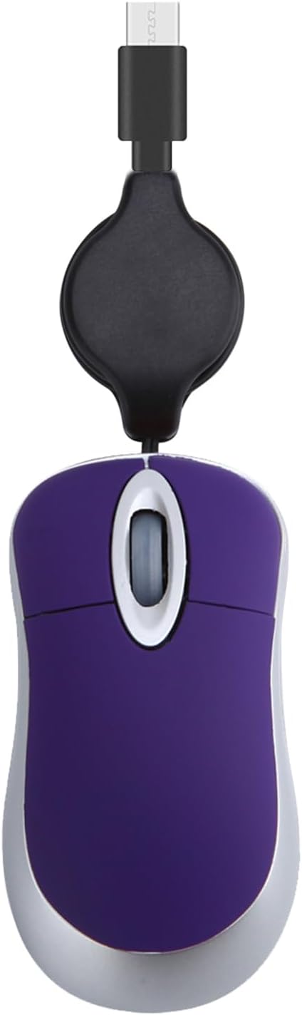 USB C Wired Mini Mouse,Small Mice with Retractable Cable for Travel,Kids,Gifts-Purple