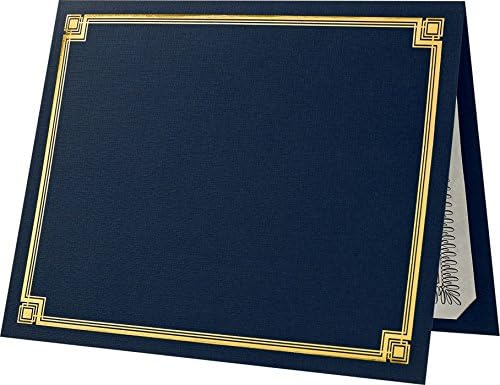 LUXPaper 9.5" x 12" Certificate Holders | Nautical Blue Linen | Embossed Gold Foil Border | 100lb. Cover | 250 Qty