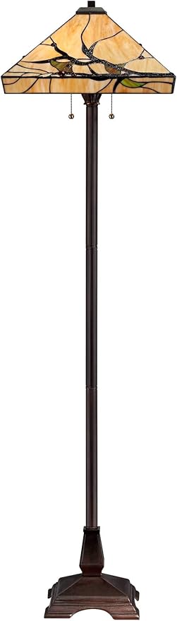 Robert Louis Tiffany Budding Branch Mission Rustic Tiffany Style Floor Lamp Standing 62" Tall Bronze Metal Hand-Crafted Stained Art Glass Shade for Living Room Reading House (Colors May Vary)