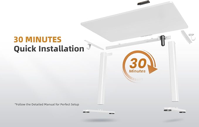 YDN Electric Standing Desk Adjustable Height, 55 x 24 Inches Stand up Desk with Cable Management, Home Office Desks with Splice Board & White Frame, White Top