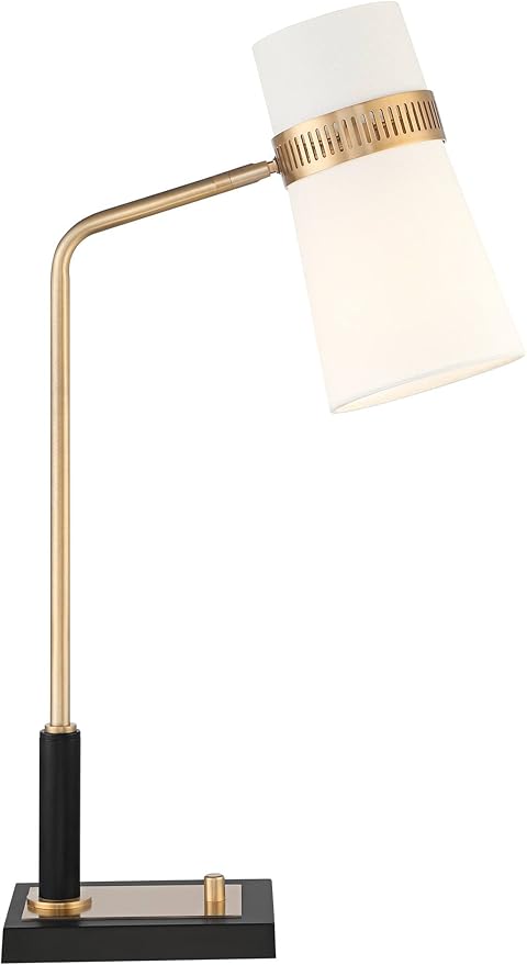 Possini Euro Design Cartwright Mid Century Modern Desk Table Lamp with USB Port 32" Tall Antique Brass Metal Linen Shade Decor for Living Room Bedroom House Bedside Nightstand Home Office Reading