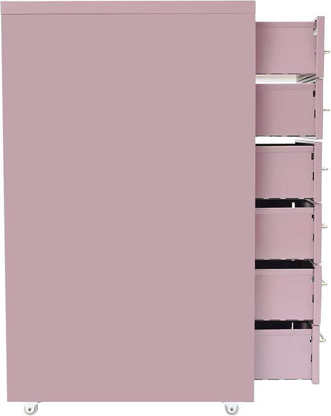 DYRABREST 6 Drawers Rolling File Cabinet, Metal Filing Cabinets with Lock, 27 inch H Vertical Filing Cabinet Under Desk for Home Office, Heavy Duty Metal Storage Cabinet for A4/Letter/Legal Size File