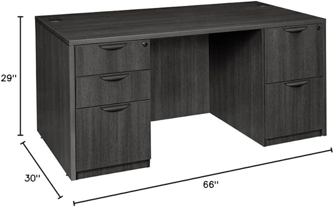 Regency Legacy Double Pedestal Desk with Five Drawers, 66", Ash Grey