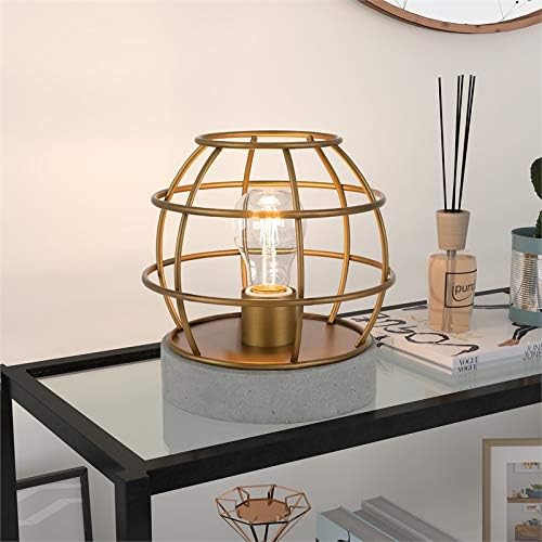 Henn&Hart 9" Tall Concrete Pedestal Table Lamp with No Shade in Brass/Concrete, for Home, Living Room, Bedroom, Entertainment Room, Office, Kitchen, Dining