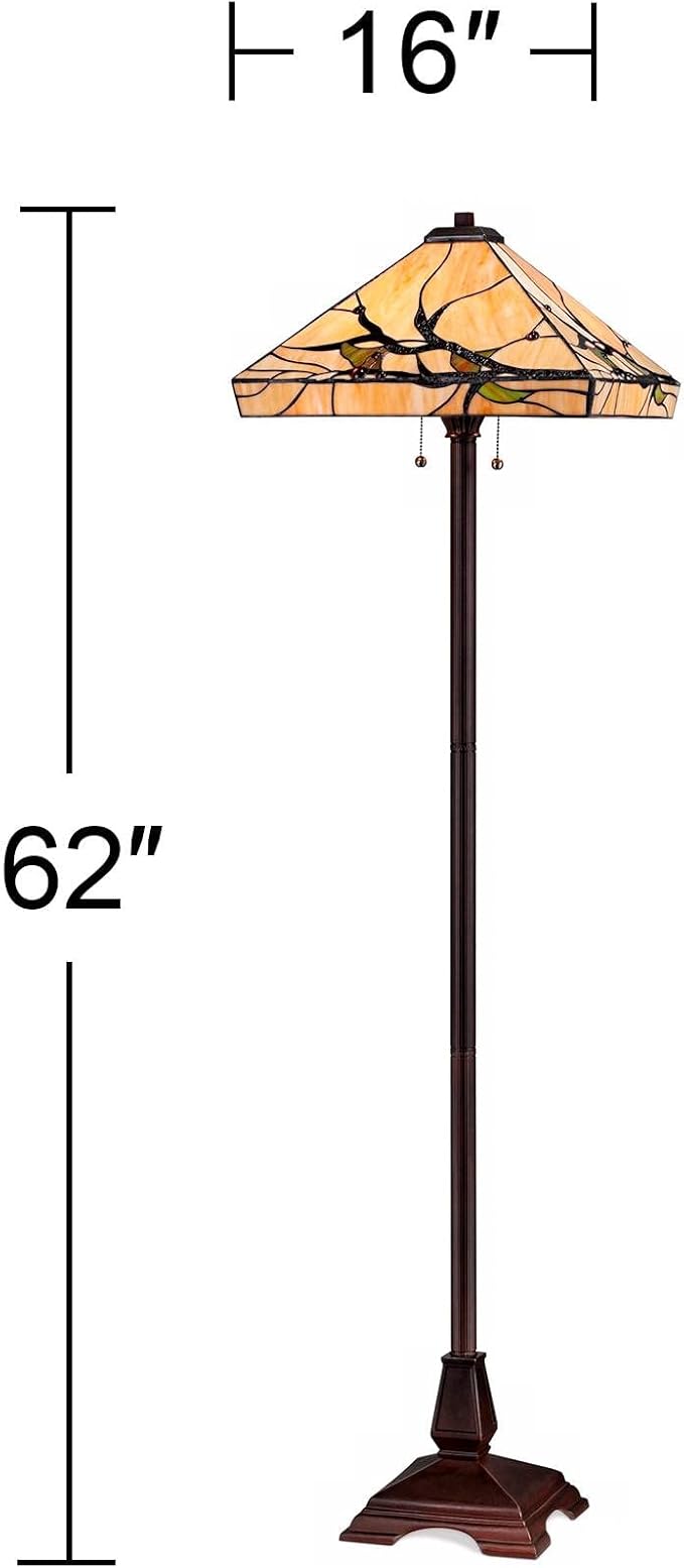 Robert Louis Tiffany Budding Branch Mission Rustic Tiffany Style Floor Lamp Standing 62" Tall Bronze Metal Hand-Crafted Stained Art Glass Shade for Living Room Reading House (Colors May Vary)