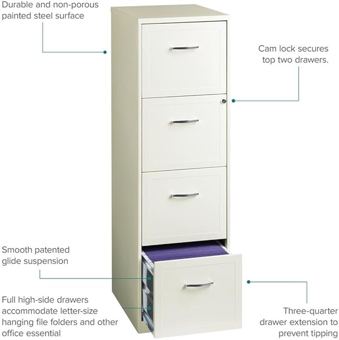 Pemberly Row 18" 4-Drawer Traditional Metal File Cabinet in White