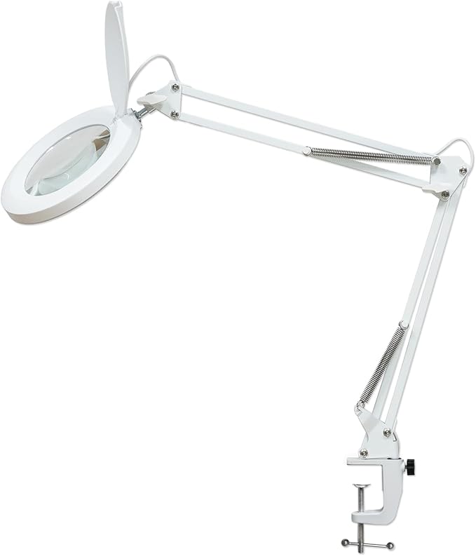 12W LED Magnifying Lamp with Clamp - 10 Brightness Levels, 6500K, 1200 Lumens | 5 Inch Lens (1.75x Magnification/3 Diopters) for Reading, Sewing, Nail Art & Crafting (White)