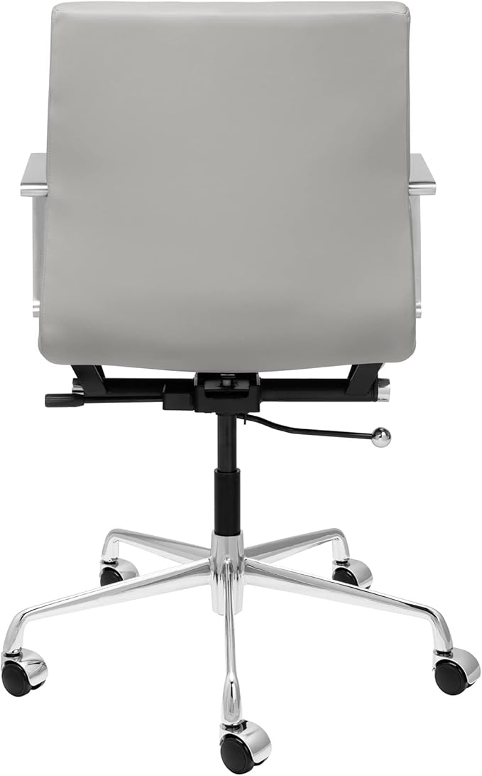 Laura Davidson Furniture SOHO II Ribbed Office Chair - Mid Back Desk Chair, Ergonomically Designed with Arm Rest & Swivel, Made of Faux Leather, Grey, Computer Chair