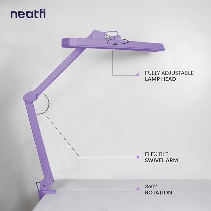 Neatfi XL 2,500 Lumens LED Task Lamp, 22 Inches Wide, 30W, 162 Pcs SMD LED, Eye-Caring, Desk Light with Clamp for Home, Office, and Study Room (Non-CCT, Lavender)